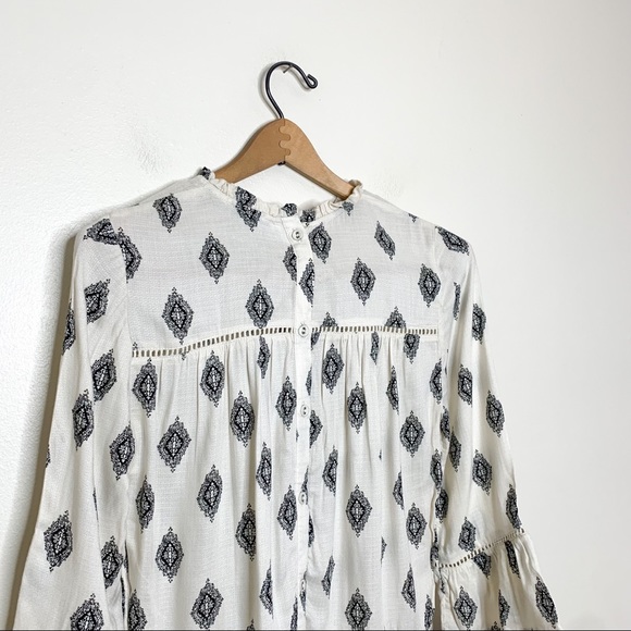 Lucky Brand Ivory Boho Print High Neck Long Sleeve Blouse Small S - Picture 6 of 9